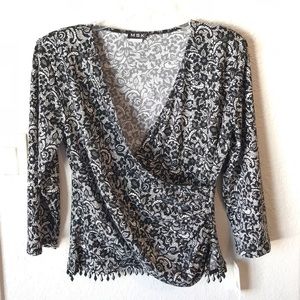 Beaded Black and white MSK 3/4 length top NWTs